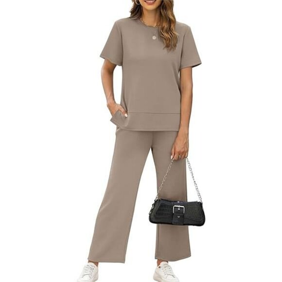 Womens 2 Piece Lounge Set Wide Leg Travel Outfit Casual Comfy Tracksuit - Picture 6 of 6